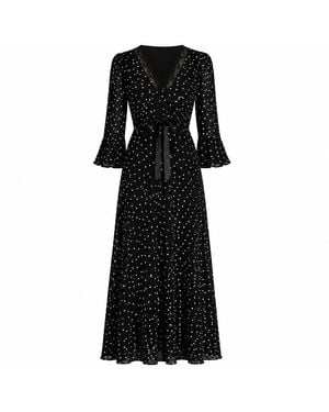 Rose & Nancy Chloe Polka Dot Lace Trim Tie Waist Maxi Dress - Black