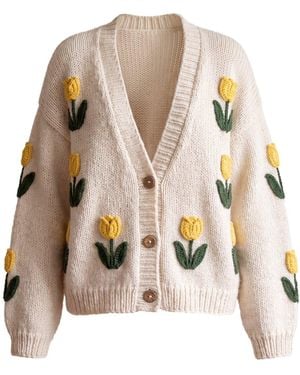 Ana Chic Neutrals Tulip Handmade Knitted Cardigan - Natural