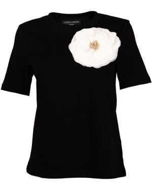 Laines London Neutrals Laines Couture Embellished Cream Organza Corsage Brooch T-Shirt - Black