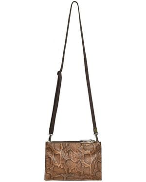 Owen Barry Leather Crossbody Clutch Bag Caramel Reptile - Natural