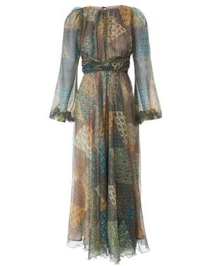 Sofia Tsereteli Floral Fantasy Silk Dress - Green