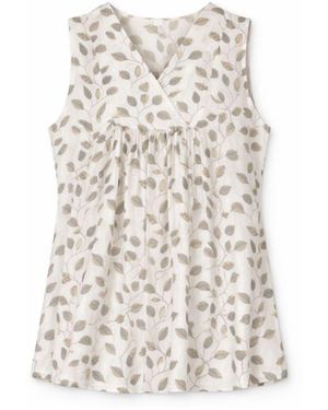 House of Gl Neutrals Nira Cotton Sleeveless V-Neck Blouse With Leaf Print - Natural