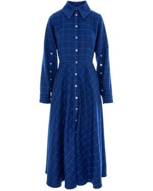IZABELA MANDOIU Midi Plaid Shirt Dress - Blue