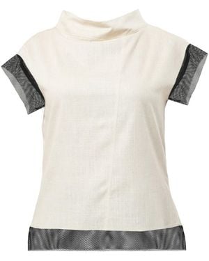 Metamorph Neutrals Turtleneck Linen Top - White