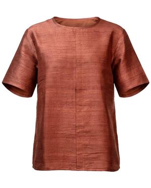 Stovaria Pure Silk Mocha Half Sleeve Blouse - Red