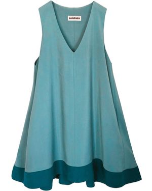 Langner Mint Flared Tunic With Pockets And Contrast Trim - Blue