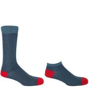 Peper Harow - Made in England Lux Taylor Luxury Crew & Trainer Socks Bundle - Blue