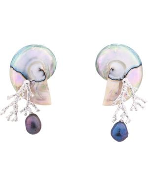Oana Savu Nautilus Shell Sterling Coral Branch Ear Studs Earrings - Metallic