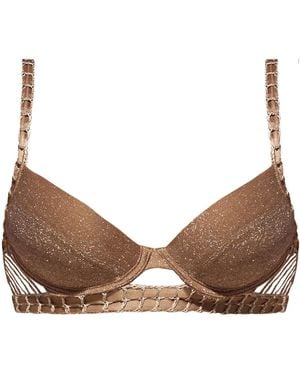 Luxsea Swimwear Ariana Lurex Crochet Push Up Bikini Top - Brown