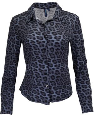 lords of harlech Scarlet Leopard Smoke Merino Jersey Long-Sleeve Shirt - Blue