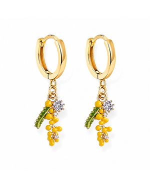 My Little Nature Mimosa Flower Hoop Earrings Plated Floral Earrings - Metallic