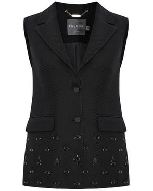 Exquise Regular Embroidered Detailed Vest - Black