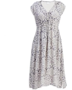 REISTOR Deep V-Neck Gathered Dress - Gray