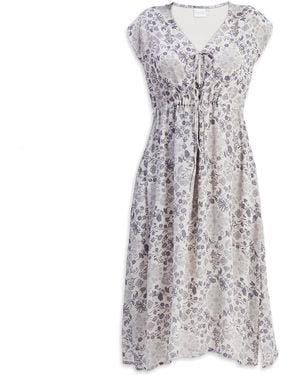 REISTOR Deep V-Neck Gathered Dress - Gray