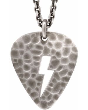 Snake Bones Lightning Bolt Plectrum Guitar Pick Pendant With Hammered Finish - Metallic