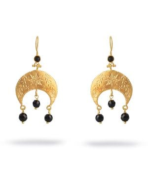 Ebru Jewelry Mystic Moon Onyx Dangle Earrings - Metallic