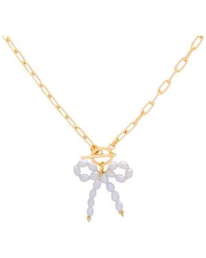 VALERIE CHIC Pearl Bow Chain Necklace 18K - Metallic