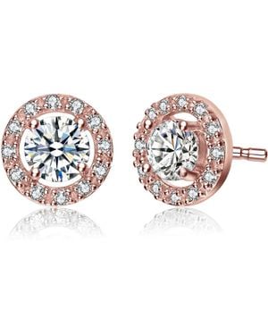 Genevive Jewelry Rachel Glauber Plated With Clear Round Cubic Zirconia Halo Stud Earrings - Metallic