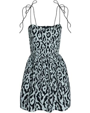 2KStyle Brandy Spaghetti Straps Animal Print Jacquard Mini Dress - Blue