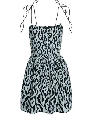 2KStyle Brandy Spaghetti Straps Animal Print Jacquard Mini Dress - Blue