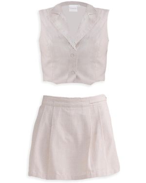REISTOR Neutrals Cropped Cotton Tweed Vest Set - White