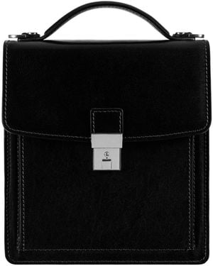 Time Resistance Small Leather Briefcase - Black