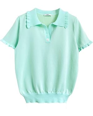 Arto. Summer Knit Cotton Light Polo Top-Mint - Blue