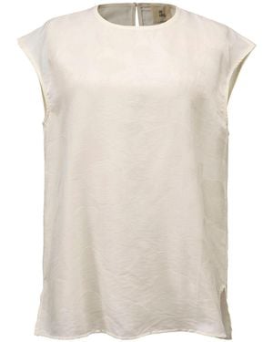 Smart and Joy Cupro Round Neck Sleveless Top - White