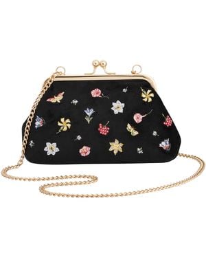 Fable England Floral Ditsy Embroidered Velvet Clutch Bag - Black