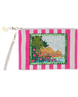 Laines London Tropical Summer Escape Hand Beaded Clutch - Pink