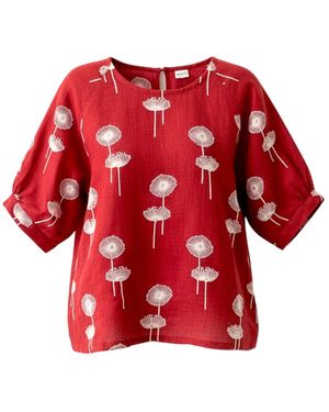Stovaria Dandelion Bloom Linen Top – Pure Comfort With Artful Stitch - Red