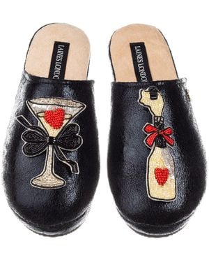 Laines London Softie Slippers With Popping Champagne Brooches - Blue