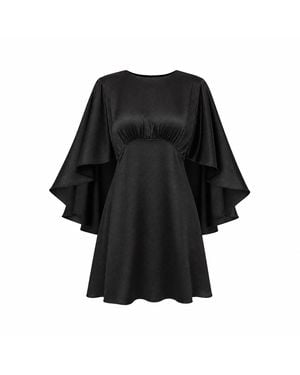 Yumi' Satin Cape Mini Dress - Black
