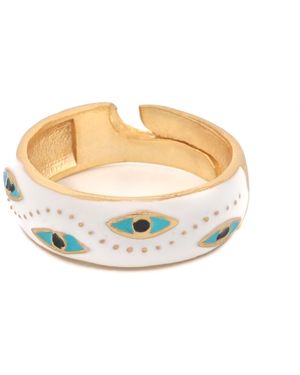 Ebru Jewelry Enamel Evil Eye Adjustable Band Ring - Metallic