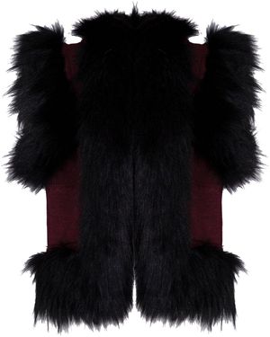 The Extreme Collection Raw Jacquard Vest Fleur With Faux Fur Trim - Black