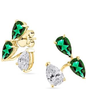SALLY SKOUFIS Pure Suspended Stud Earrings With Made Emeralds & Cz Diamond Stimulant - Green
