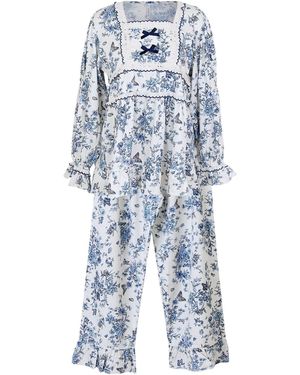 Luna Luz Jardin Modal-Cotton Square-Neck Pajama Set - Blue