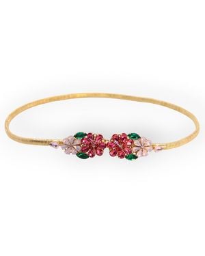 DAMAPREZIOSA Slim Belt With Daisy Bouquet Crystal Buckle - Multicolour