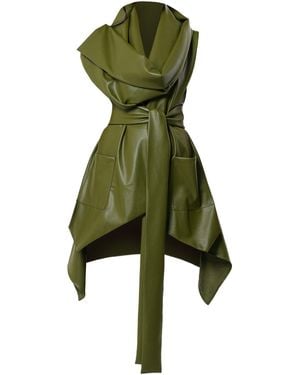 Metamorph Vegan Leather Vest With Belt - Green