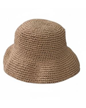 Springmoonatelier Neutrals Luxury Handmade Raffia Crochet Bucket Hat – Premium Cream Butterfly - Brown