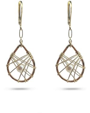 Greyewolfe Large Teardrop Caged Pearl Earrings - Metallic