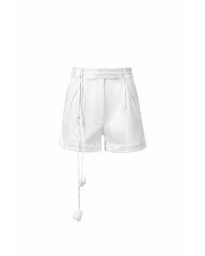 Lita Couture Satin Shorts With Rosettes - White