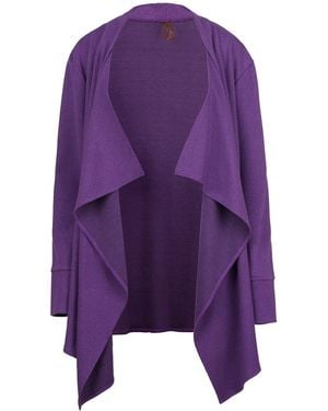 Conquista Open-Front Knit Style Long Cardigan - Purple