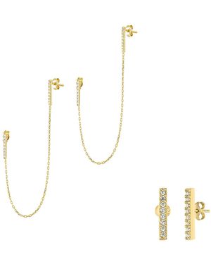 Spero London Chained Bar Chain & Bar Earring Set - White
