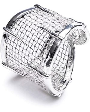 German Kabirski Tessera And Titanium Mesh Adjustable Open Band Ring - White