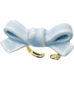 H2 Studio Bowtie Maniac Small Ribbon Ceramic Bowtie Plated Brass Ring Heaven - Blue