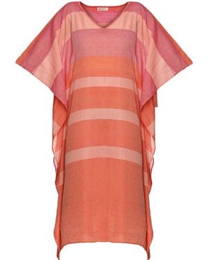 Heritagemoda Sheer Cotton Kaftan Dress – Lightweight & Breezy Resort Wear - Pink