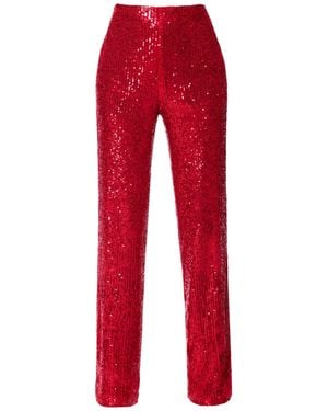 AGGI by HALEWSKI Luca Brilliant Ruby High Waist Sequin Trousers - Red