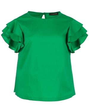 Conquista Sleeveless Frill Detail Cotton Poplin Top - Green