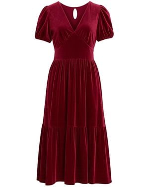 Yumi' Burgundy Velvet Midi Dress - Red